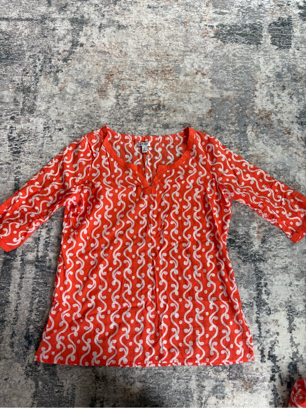 Old Navy Red Patterned Split-Neck Tunic